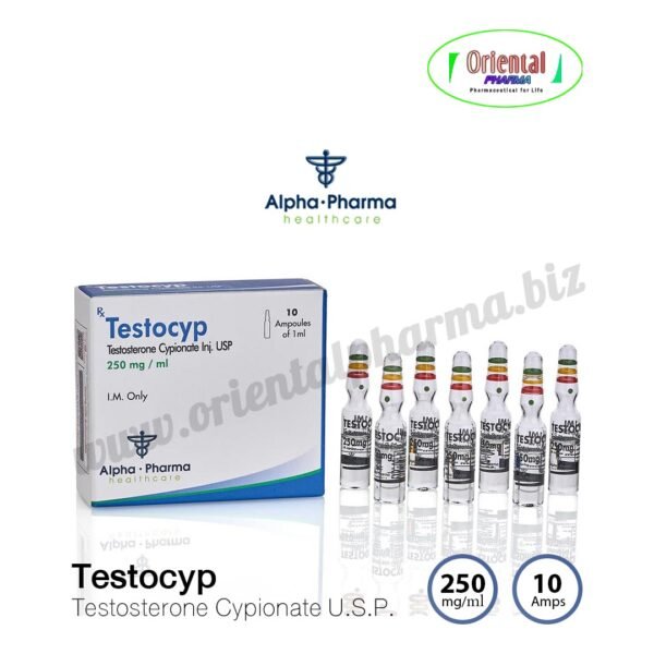 Testocyp Testosterone Cypionate U.S.P. 250 mg/ml [10 Ampoules, Alpha Pharma]